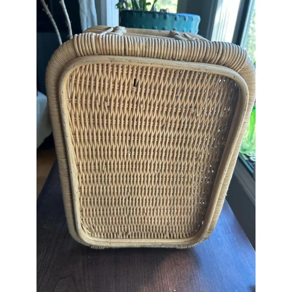 Vintage Wicker Basket Rattan MCM Bamboo Caddy Carrier